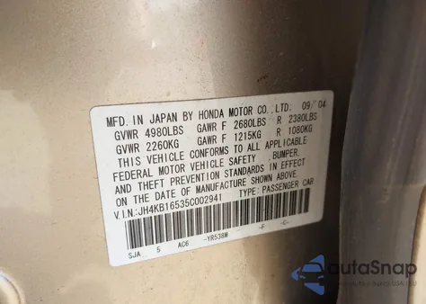 2005 Acura Rl 3.5 from USA, damaged, VIN JH4KB16535C002941